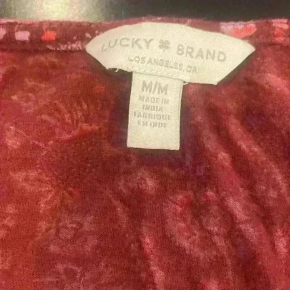 Lucky Brand Size Med Maroon Short Sleeve V Neck Peplum Ruffle Cotton Modal - Picture 2 of 6